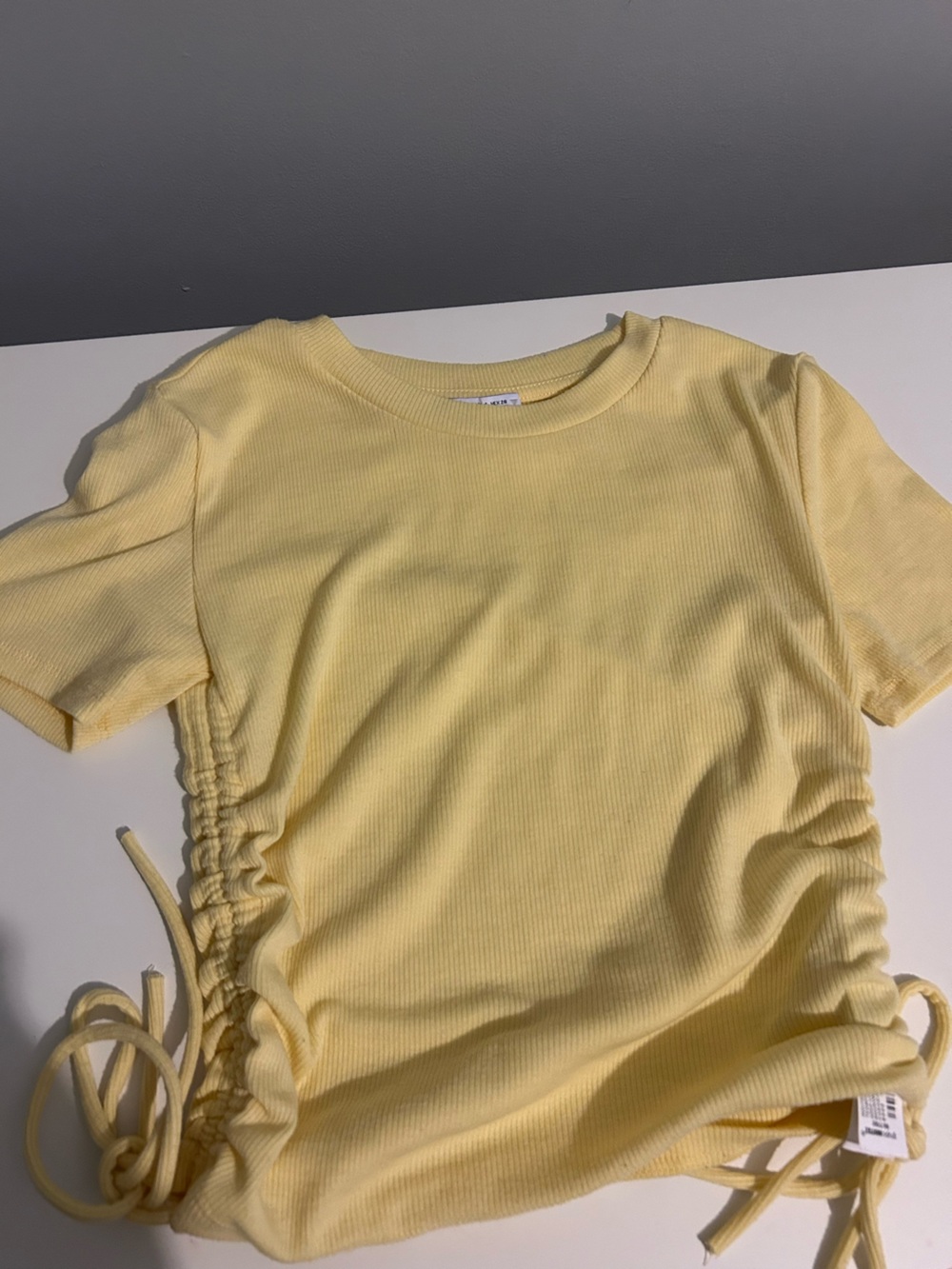 Zara Pale Yellow Ribbed Ruched Tee - Picture 3 of 6